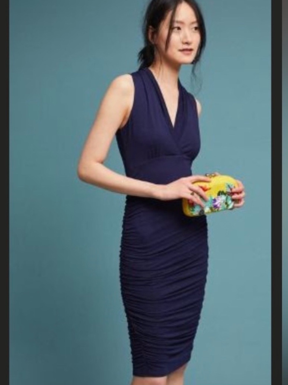 NEW Anthropologie x Molinette Soeurs Sleeveless Sz S Ruched Dress Navy Blue $138